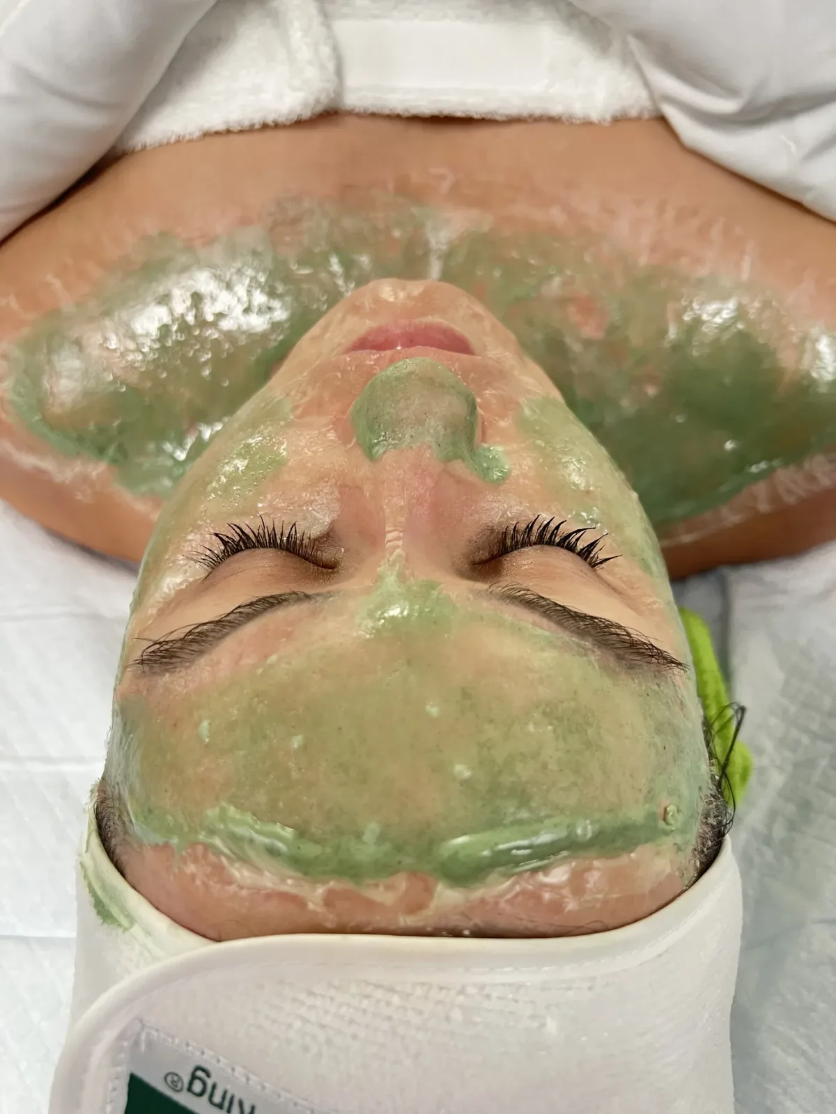 Enzyme masque across the face, neck and upper chest